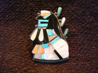 Native American Indian vintage silver jewelry, a Zuni broach with inlay, c. 1940. Main photo.