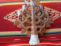 Mexican vintage pottery and ceramics and Mexican vintage folk art, a beautifully formed and decorated tree of life from Metepec, c. 1950's. Photo of the back side of the Metepec candelabra tree of life.