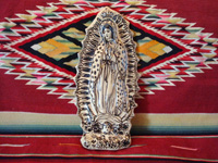 Mexican pottery and ceramics, and Mexican devotional art, a very lovely image of Our Lady of Guadalupe, done in the traditional style and colors of Tzintzuntzan, Michoacan, c. 1990's. Main photo.