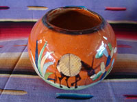 Mexican vintage pottery and ceramics, a lovely pottery tecomate with beautiful glazing and exquisite artwork, Tlaquepaque or Tonala Jalisco, c. 1940's. Another view of the lovely burro on the tecomate from Tlaquepaque.