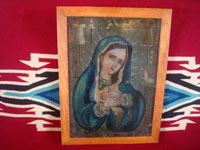 Mexican vintage devotional art, and Mexican vintage tinwork art, a lovely retablo painted on tin, depicting the Dolorosa (Sorrowful Mother), c. 1930. Main photo of the retablo.