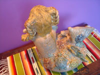 Mexican vintage folk art, a lovely pottery figure of a mermaid by the famous artist, Irma Garcia Blanco, daughter of the great artist Theodora Blanco, Atzompa, Oaxaca, c. 1990.  Photo of the back of the mermaid.
