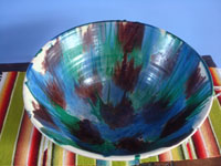 Mexican vintage pottery and ceramics, a beautiful drip-ware pottery bowl with wonderful colors of glaze, Oaxaca, c. 1930's.  Main photo of the drip-ware bowl.