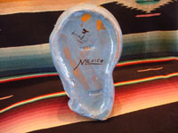 Mexican vintage pottery and ceramics, a bowl in the shape of a wonderful blue fawn, Tlaquepaque, Jalisco, c. 1930. The fawn is beautifully decorated and is highly endearing. Photo showing the bottom of the piece.