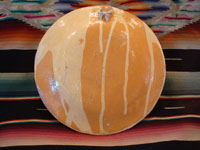 Mexican vintage pottery and ceramics, a lovely plate with a cream-colored background glaze and a wonderful and very serene scene of a burro munching grass under graceful trees and foliage, Tlaquepaque, Jalisco, c. 1930's.  Photo of the back of the plate.
