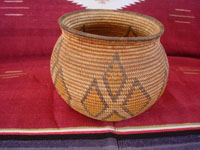 Native American Indian antique baskets, a very beautiful and rare polychrome Chemehuevi olla, Parker, Arizona area, c. 1915-20.  Main photo of the Chemehuevi Indian basket.