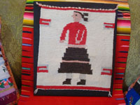 Native American Indian vintage textiles, and Navajo vintage textiles and rugs, a beautiful Navajo woven pictorial textile, decorated with the image of a beautiful Indian maiden, Arizona or New Mexico, c. 1930's. Main photo of the Navajo pictorial textile.