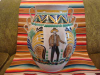 Mexican vintage pottery and ceramics, and Mexican vintage folk art, a beautiful Talavera vase by the famous, late Gorky Gonzalez of Guanajuato, c. 1960. Main photo of the Talavera vase by Gorky Gonzalez.