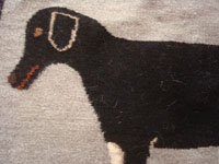 Native American Indian vintage textiles, and Navajo woven woolen textiles and rugs, a beautiful Navajo pictorial woolen weaving featuring a wonderful dog, Arizona or New Mexico, c. 1950's. Closeup photo of one part of the textile.