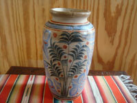 Mexican vintage pottery and ceramics, a lovely burnished pottery vase with intricate and wonderful artwork, Tonala or San Pedro Tlaquepaque, c. 1930's. Photo of a second side of the vase.