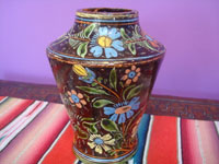 Mexican vintage pottery and ceramics, a beautiful blackware pottery vase with a starry night background and fantastic artwork, Tonala or San Pedro Tlaquepaque, Jalisco, c. 1930's. Main photo of the vase.