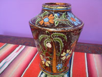 Mexican vintage pottery and ceramics, a beautiful blackware pottery vase with a starry night background and fantastic artwork, Tonala or San Pedro Tlaquepaque, Jalisco, c. 1930's. Photo of the second side of the vase.