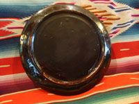 Mexican vintage pottery and ceramics, and Mexican vintage folk art, a fantasia pottery plate from Tlaquepaque, Jalisco, c. 1930-40. The artwork on the plate features two lovely deer, one with great horns, amidst flowers and foliage. Photo showing the back of the fantasia plate.