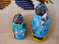Mexican vintage folk art, and Mexican vintage pottery and ceramics, a pair of wonderful pottery bottles in the shapes of monkeys, with colorful decorations, Oaxaca, c. 1950's. Main photo of the bottles.