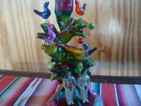 Mexican vintage pottery and ceramics, and Mexican vintage folk art, a very beautiful pair of trees-of-life depicting Adam and Eve and the tempting snake in the Garden of Eden, by the famous folk-artist, Alfonso Castillo, c. 1980's, Izucar de Matamoros, Puebla. Closer photo of one tree.