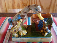 Mexican vintage folk art, and Mexican vintage pottery and ceramics, a wonderful pottery vase with adorable ducklings, Tonala or San Pedro Tlaquepaque, c. 1940's. Main photo of the duck vase.