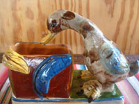 Mexican vintage folk art, and Mexican vintage pottery and ceramics, a wonderful pottery vase with adorable ducklings, Tonala or San Pedro Tlaquepaque, c. 1940's. Another side of the vase.