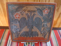 Mexican vintage pottery and ceramics, and Mexican vintage folk art, a wonderful burnished pottery tile decorated with a double-headed eagle, perhaps the coat of arms of the Hapsburg family of Europe, Tonala, c. 1930. Main photo of the tile.