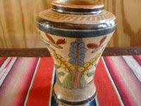 Mexican vintage pottery and ceramics, a lovely petatillo (the background of cross-hatching lines, resembling a straw mat, or petate in Spanish) vase or urn, with wonderful form and very fine and detailed artwork, Tonala or San Pedro Tlaquepaque, c. 1930's. Photo of a second side of the vase.
