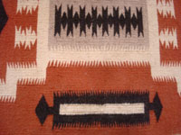 Native American Indian vintage textiles, and Navajo rugs and textiles, a wonderful Navajo textile with a lovely storm-pattern and an extremely fine weave (tapistry quality), Arizona or New Mexico, c. 1970.  Closeup photo of one end of the textile.
