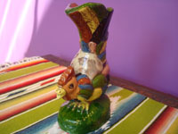 Mexican vintage pottery and ceramics, a pottery vase in the form of a wonderful chicken, Tonala or San Pedro Tlaquepaque, c. 1940's.  Another photo of the vase from in front.