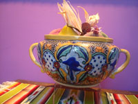 Mexican pottery and ceramics, a beautiful talavera pottery bowl with incredible glazing and artwork, Puebla, c. 1940's. Main photo of the talavera bowl from Puebla.