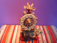 Mexican vintage folk art, a folk art pottery sculpture, Ocumicho, Michoacan, c. 1940's.  Main photo of the piece.