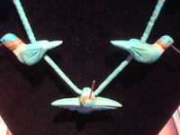 Native American Indian vintage sterling silver jewelry, and Navajo sterling silver jewelry, a stunning necklace with hummingbirds, graceful and lovely lapidary work, c. 1960. Another cloeup photo of the front of the necklace.