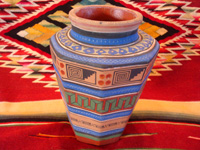 Mexican vintage pottery and ceramics, a vase with geometric prehispanic designs by the famous artist, Ladislao Ortega, Tonala, Jalisco, c. 1930's. Main photo of vase.