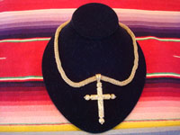 Mexican vintage gold jewelry, and Mexican antique devotional art, a truly stunning filagree gold cross on a finely woven gold chain, Mexico, early to mid-19th century. Main photo of the gold filagree cross.