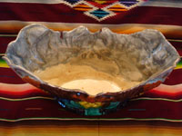 Mexican vintage pottery and ceramics, a beautiful Mexican majolica bowl (Mexican drip-ware, or losa goteada), with a wonderful color pattern, Oaxaca, c. 1930's.  A view of the pottery bowl from Oaxaca, shot from above the bowl looking down.