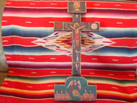 Mexican vintage devotional art, and Mexican vintage woodcarving and masks, a beautiful Cruz de Animas (Cross of the Souls in Purgatory), hand-painted on wood, Queretaro, c. 1870-1900. Main photo of the Cruz de Animas.