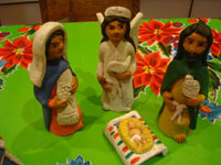 Mexican pottery and ceramics, and Mexican folk art, a wonderful 9-piece Nativity Set, by the famous folk artist of Ocotlan, Oaxaca, Josephina Aguilar, Oaxaca, c. 1980's. Closeup photo of Mary, Joseph, and the Baby Jesus.
