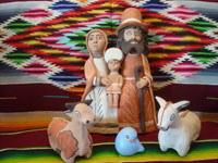 Peruvian pottery and ceramics, and Peruvian folk art, a wonderful pottery Nativity scene with lovely colors, Peru, c. 1970's.