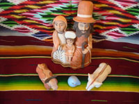 Peruvian pottery and ceramics, and Peruvian folk art, a wonderful pottery Nativity scene with lovely colors, Peru, c. 1970's.