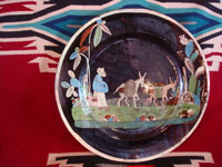 Mexican vintage pottery and ceramics, a beautiful blackware charger with a wonderful rural scene, San Pedro Tlaquepaque or Tonala, Jalisco, c. 1930-40's. Main photo of the charger.