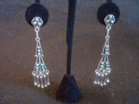 Native American Indian sterling silver jewelry, and Zuni sterling silver jewelry, a beautiful pair of chandelier-style sterling silver dangling earrings, Zuni Pueblo, New Mexico, c. 1940's.  Main photo of the pair of earrings.