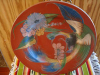 Mexican vintage pottery and ceramics, a very lovely pottery charger with a beautiful salmon background and wonderful floral artwork, Tonala or San Pedro Tlaquepaque, Jalisco, c. 1930's.  Main photo of the charger.
