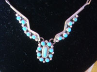 Native American Indian vintage sterling silver necklace, New Mexico, c. 1940. Closeup photo of the pendant.