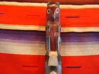Native American Indian vintage folk art, a beautiful, hand-carved cedar, Northwest Coast totem pole, Haida (British Columbia), c. 1930's or earlier. The pole features an eagle, a killer-whale, and a wonderful bear. Closeup of the figures near the top of the totem pole.