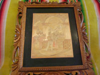 Mexican vintage straw-art (popote art or popotillo), a very fine and beautiful scene of a Mexican charro and his horse, and a lovely Mexican woman (China Poblana) in a very beautiful traditional costume, c. 1940's. Another full view of the straw-art (popote art or popotillo) scene.