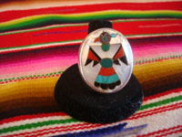 Native American Indian sterling silver jewelry, and Zuni vintage silver jewelry, a lovely Zuni ring with a stunning thunderbird created of inlaid turquoise, spiny oyster, jet, and abalone shell, Zuni Pueblo, New Mexico, c. 1940.  Main photo of the Zuni ring.