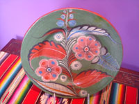 Mexican vintage pottery and ceramics, two burnished pottery plates with incredibly artwork, Tonala Jalisco, c. 1930's. Photo of the smaller burnished plate.