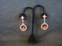 Native American Indian sterling silver jewelry, and Zuni petite-point silver jewelry earrings, a lovely pair of Zuni petite-point earrings of sterling silver and beautiful coral, chanddelier-style, Zuni Pueblo, New Mexico, c. 1940's. Main photo of the coral and silver earrings.