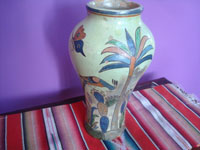 Mexican vintage pottery and cramics, a beautiful pottery vase decorated with lovely flowers, San Pedro Tlaquepaque, c. 1930's. A side view of another part of the vase.