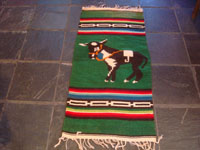 Mexican vintage textiles and serapes, a wonderful pictorial textile featuring an adorable donkey, with a tight weave and bold colors, Zacatecas, 1950's.  Main photo of the textile.