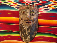 Mexican vintage wood-carving and Mexican vintage folk art, a mask of a European king used in dance celebrations in Apaxtla, Puebla, c. 1920. Main photo.