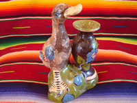 Mexican vintage pottery and ceramics, and Mexican vintage folk art, a pottery duck standing next to a lovely blackware vase, from Tlaquepaque, Jalisco, c. 1930's. Main photo.