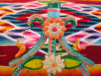 Mexican vintage pottery and folk art, a beautiful "tree of life" with birds and flowers, attributed to the late Heriberto Castillo, father of the very famous Alfonso Castillo, Izucar de Matamoros, c. 1950. Closeup photo of the tree of life.