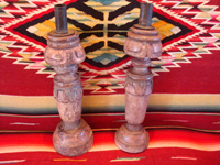 Mexican antique wood-carving, a pair of wooden candleholders, c. early to mid-19th century, and possibly from the colonial period.  Main photo.